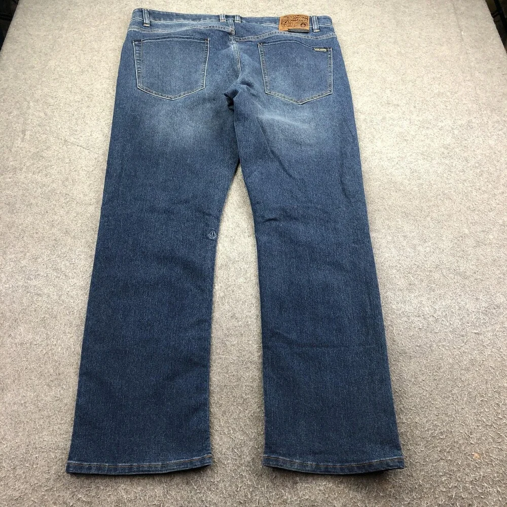 Volcom Jeans Mens 38x32 Blue Solver Modern Straight Medium Wash Denim Pants